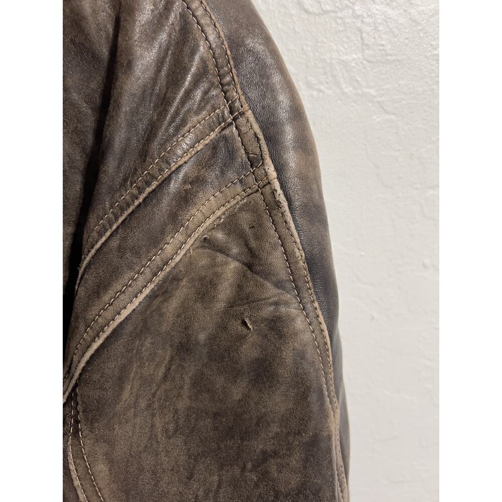 Vintage Brown Leather Bomber Large Full Zip Jacket Dad 80s 90s Distressed Heavy - Picture 7 of 15